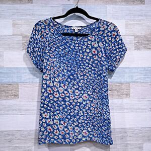 CABI Floral Crossover Button Back Top Blue Yellow Flowy Woven 299 Womens XS